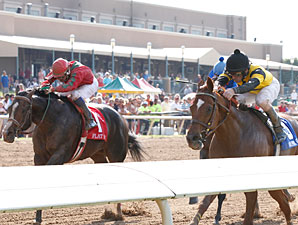Awesome Gem, inside, and Flat Out duel in the Lone Star Handicap.