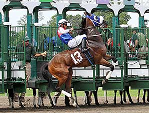 Fly Above #13 breaks prematurely leaping from the starting gate on June 14, 2014.