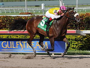 Grace Hall wins the 2012 Gulfstream Oaks.