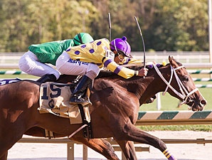 Keep Momma Happy wins the 2012 Maryland Million Nursery.