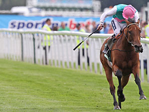 Midday finishes second to Twice Over in the Juddmonte International Stakes.