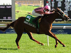 Nikkis Bold Gelato wins the 2012 La Prevoyante Stakes.