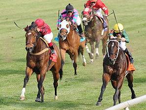 Perfect Officer (left) wins the 2012 Shakertown Stakes.