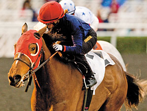 Pretty Unusual wins the El Encino Stakes.