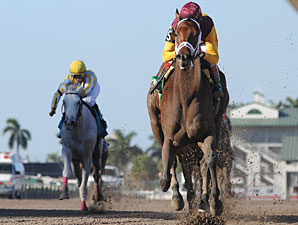 R Heat Lightning wins the 2011 Davona Dale.