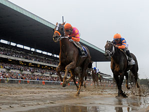Ruler On Ice runs down the stretch in the Belmont Stakes.