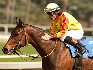 Turbulent Descent wins the 2011 Santa Anita Oaks.