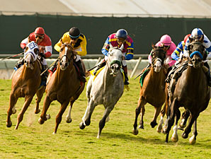 Twirling Candy wins the 2010 Del Mar Derby.