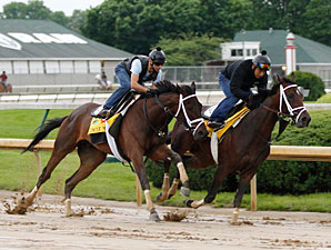 Uncle Mo and Stay Thirsty work together at Churchill Downs.