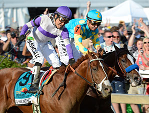 I'll Have Another wins the Preakness Stakes.